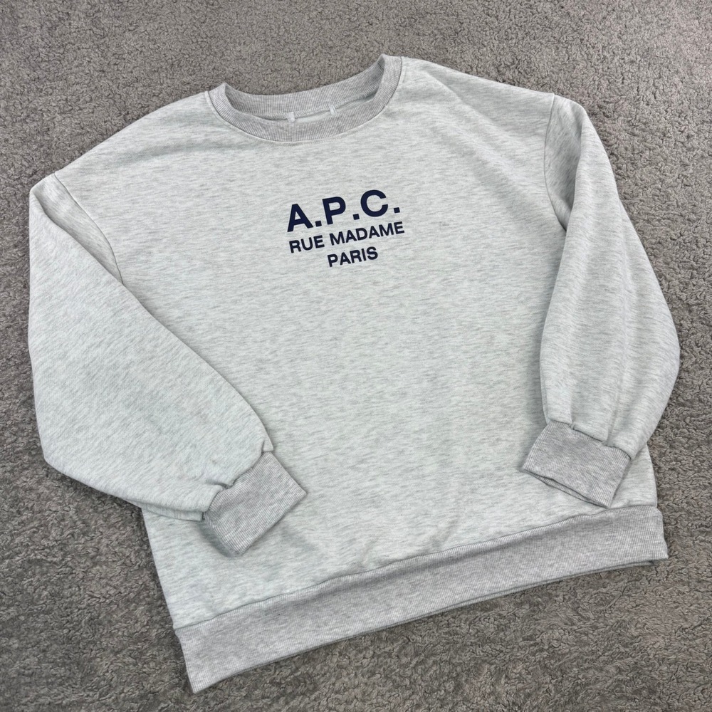 A.P.C. Rue Madame Paris Logo Sweatshirt Grey Heather Relaxed Crewneck Soft